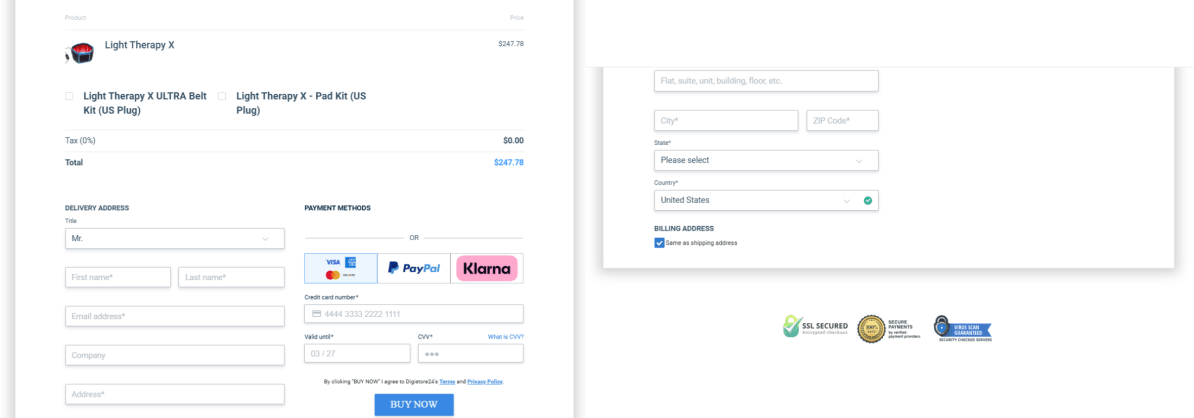 Light Therapy X Checkout Page